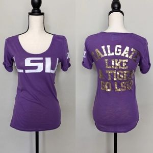 VS PINK purple white and gold rhinestone LSU tigers varsity T-shirt size small
